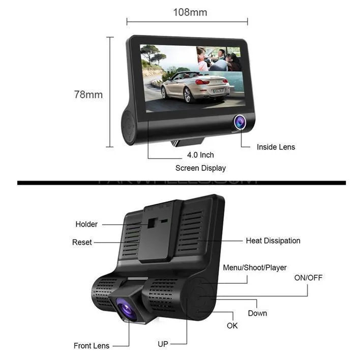 HD Triple Lens Universal Car DVR Dash Cam β Night Vision + Rear View | Drive Safer Now!