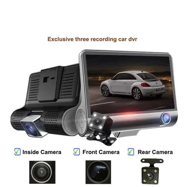 HD Triple Lens Universal Car DVR Dash Cam β Night Vision + Rear View | Drive Safer Now!