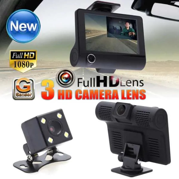 HD Triple Lens Universal Car DVR Dash Cam β Night Vision + Rear View | Drive Safer Now!